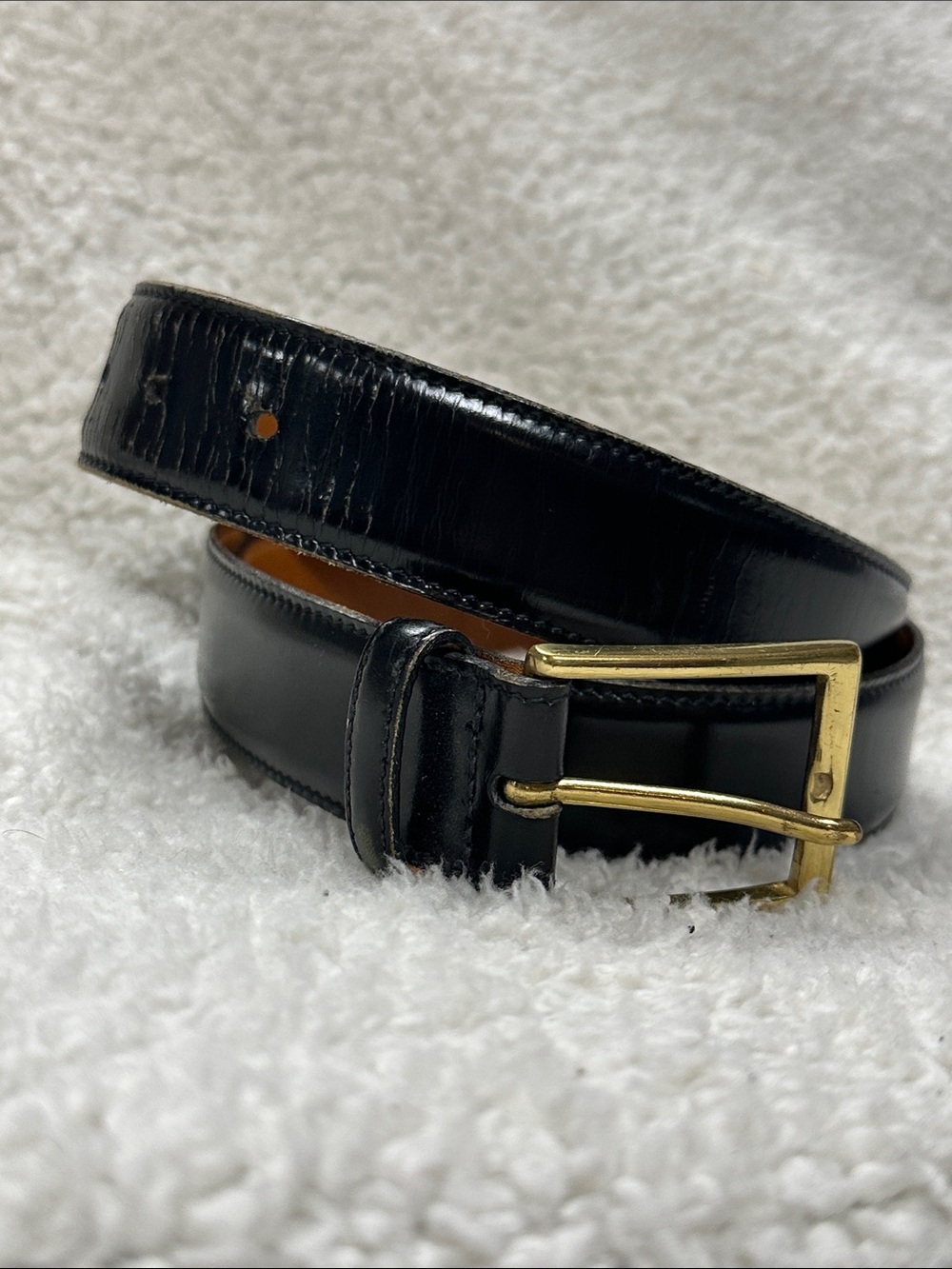 Brooks Brothers / Classic Mens Black Belt Gold Tone Buckle / 34, Made in USA